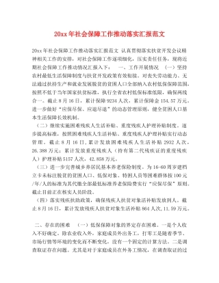 20xx年社会保障工作推动落实汇报范文 