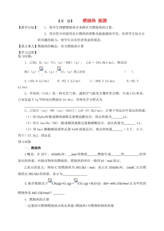 高中化学《燃烧热 能源》学案2 新人教版选修4