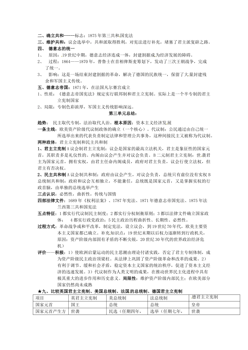 山东省菏泽一中高中历史 第三单元 近代西方资本主义政体的建立知识盘点学案 岳麓版必修1_第2页