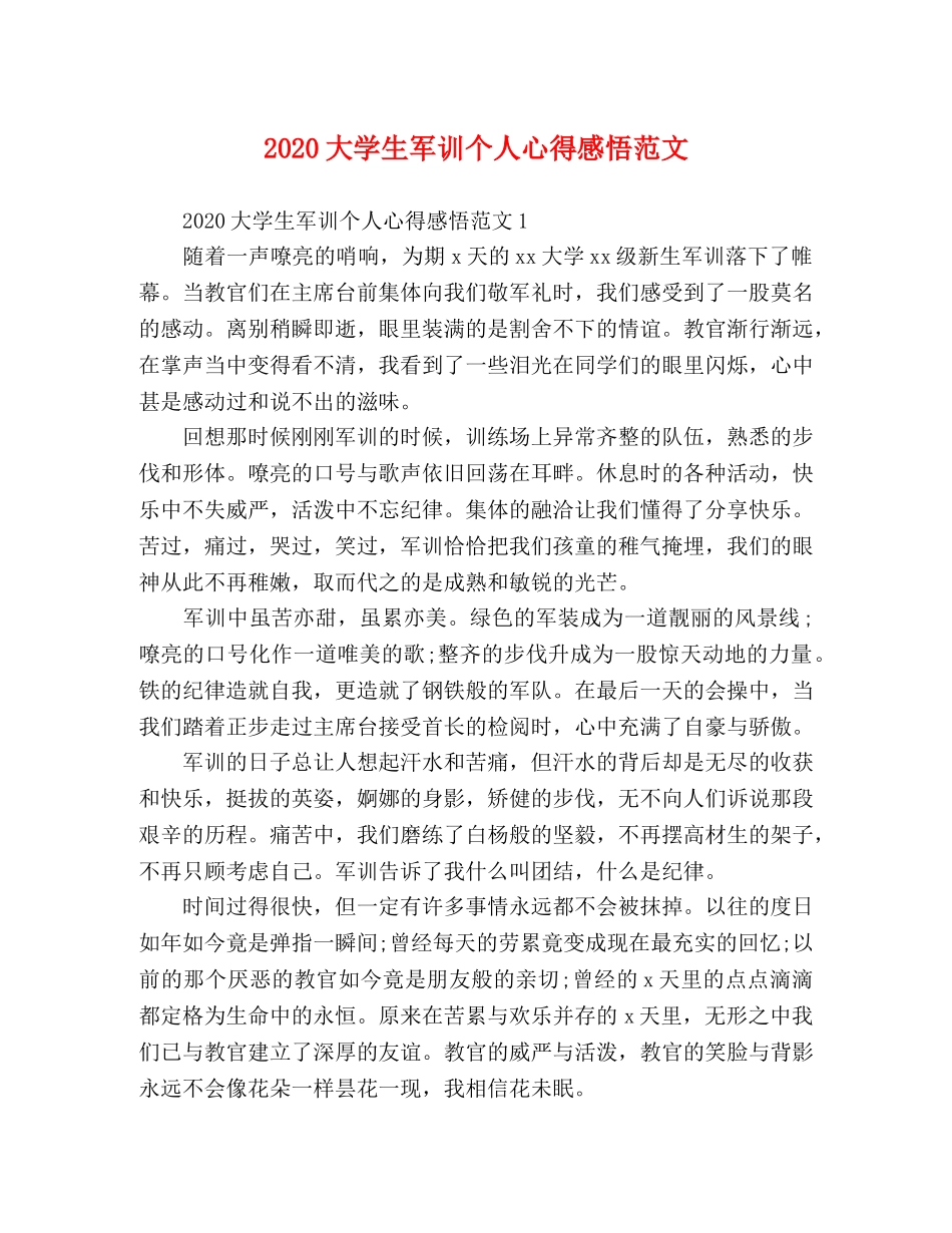 2024大学生军训个人心得感悟范文 _第1页