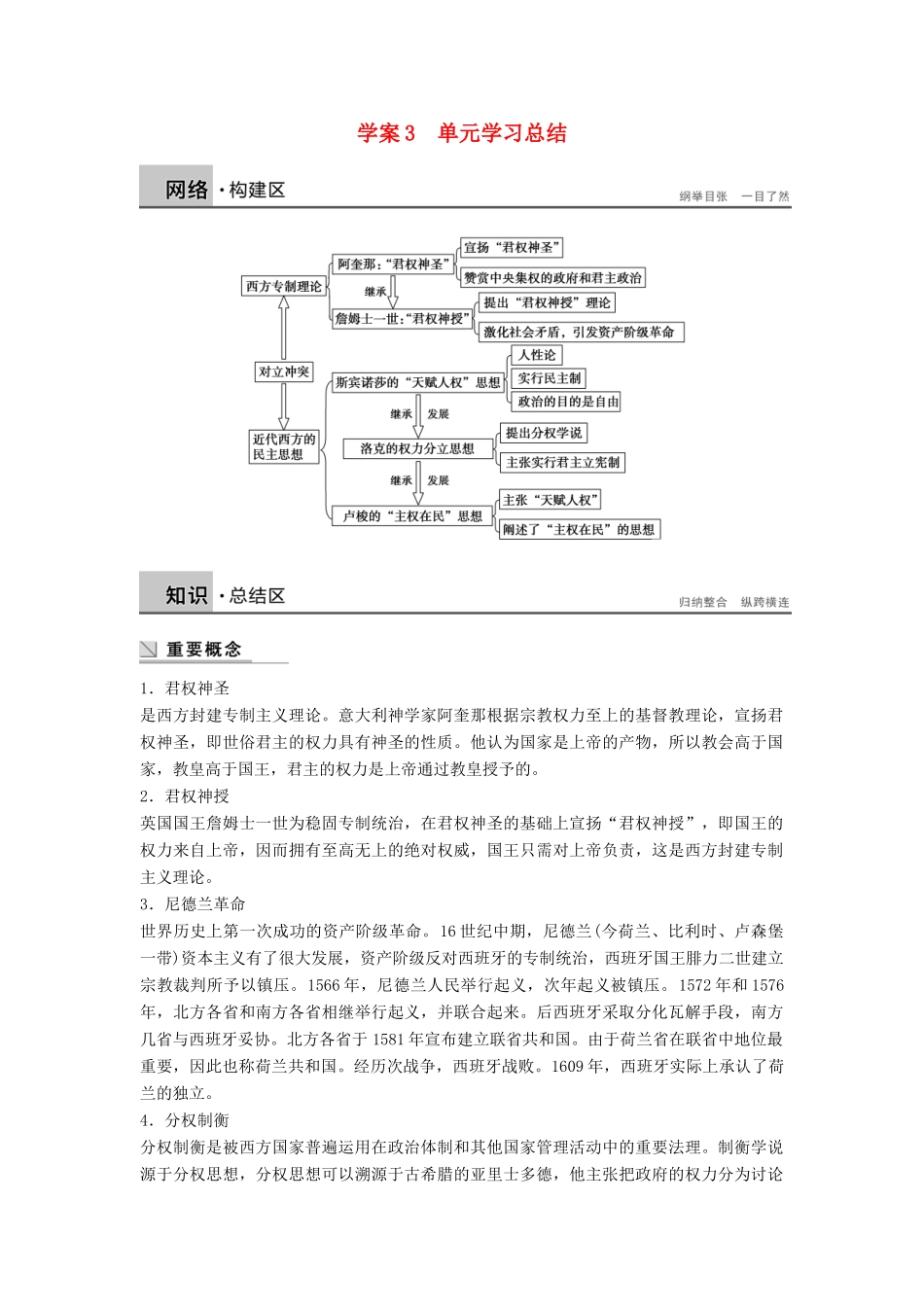 高中历史 第一单元 专制理论与民主思想的冲突学案 新人教版选修2-新人教版高二选修2历史学案_第1页