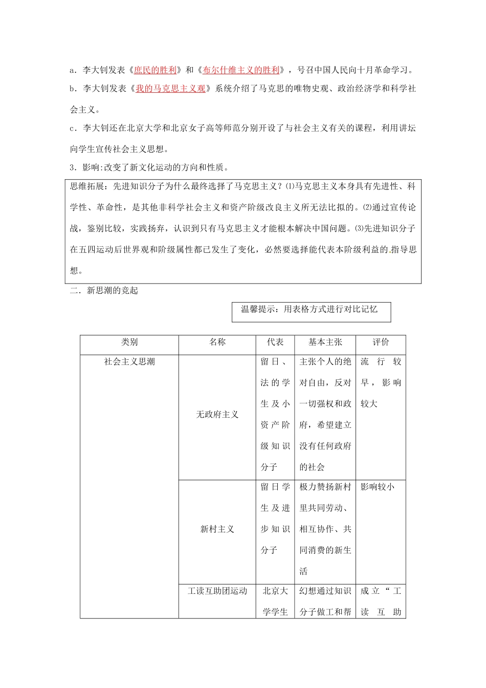 云南省宜良县第一中学高中历史 专题三 马克思主义在中国的传播导学案 人民版必修3_第2页