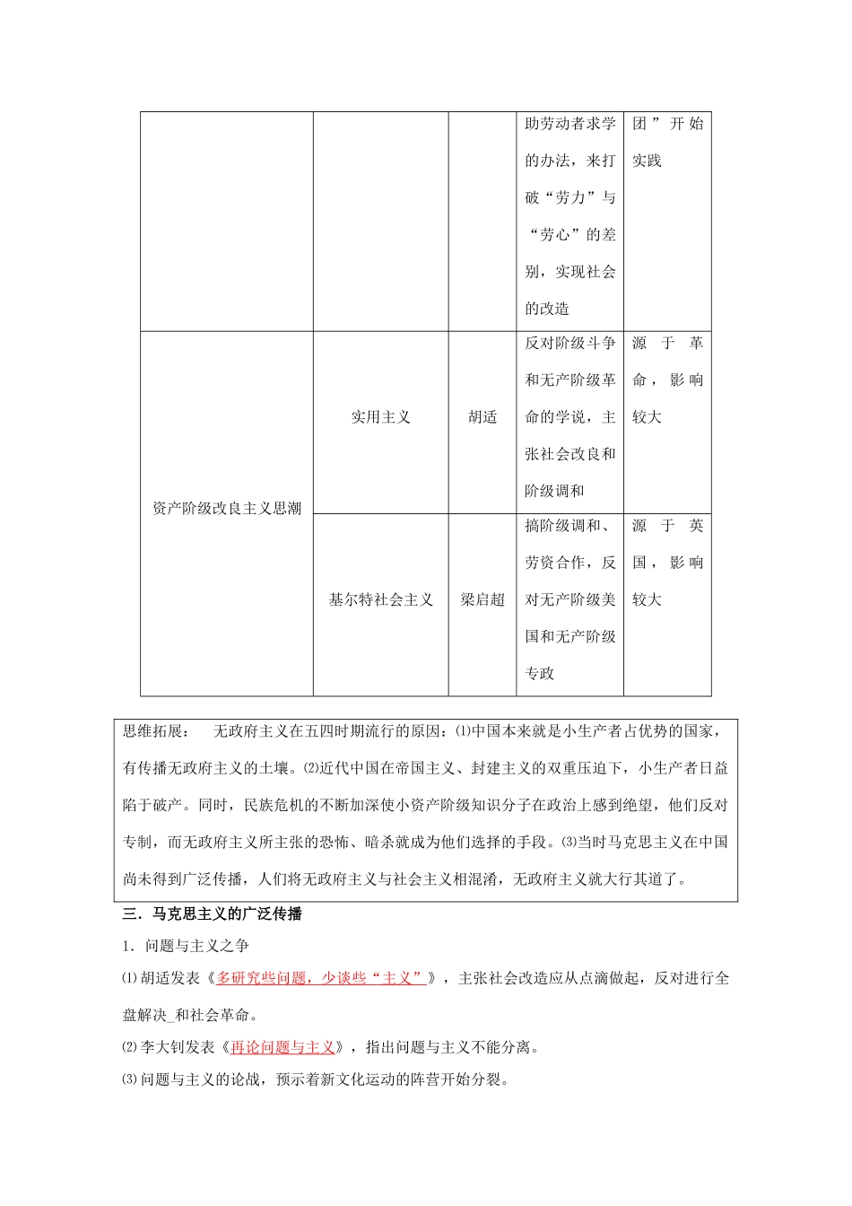 云南省宜良县第一中学高中历史 专题三 马克思主义在中国的传播导学案 人民版必修3_第3页