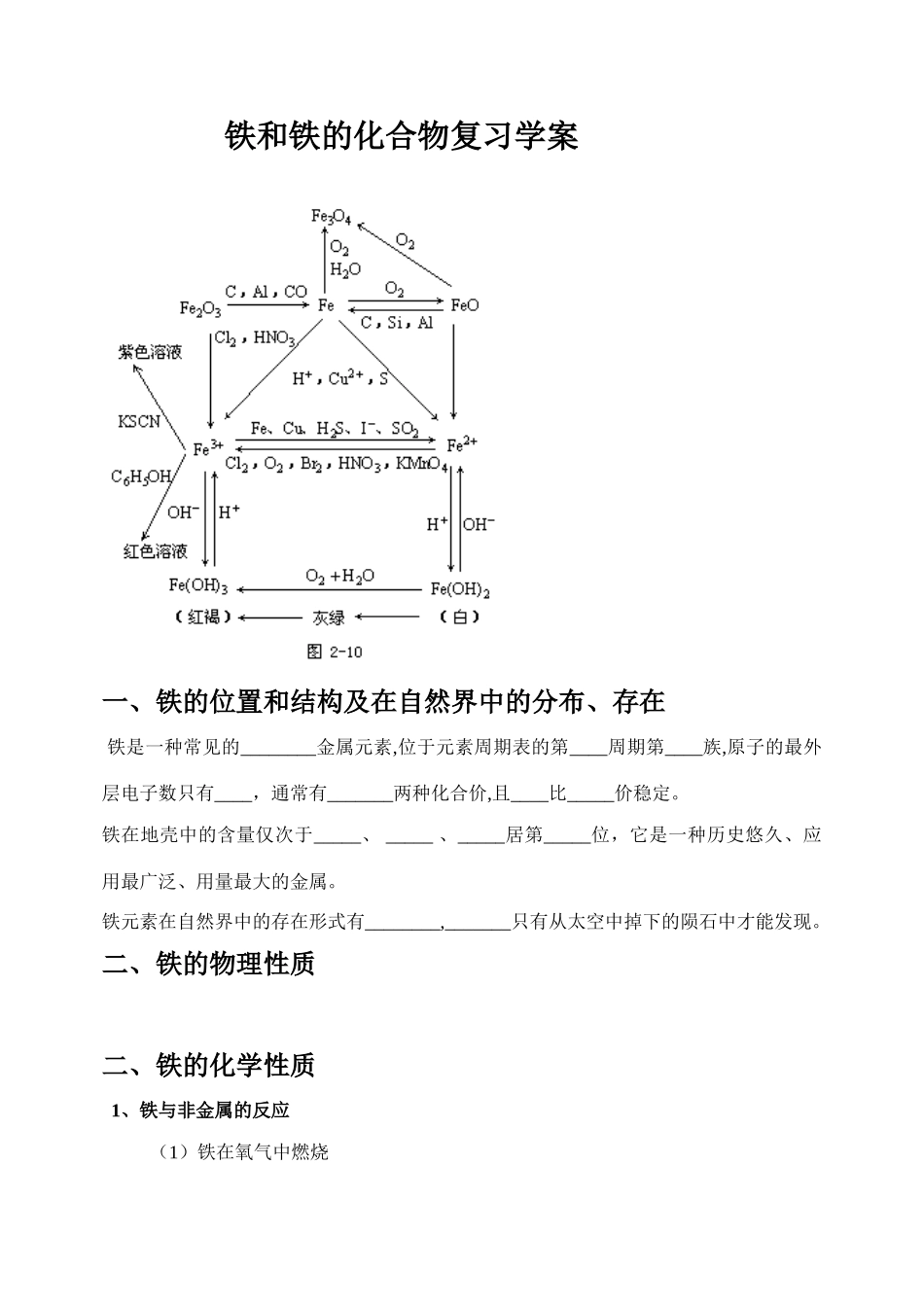 化学高考第一轮元素化合物复习： 铁和铁的化合物复习学案_第1页