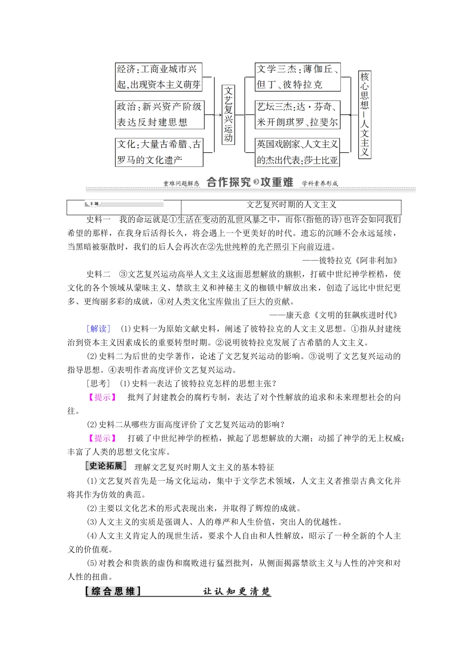 高中历史 第3单元 19世纪以前的西方文化与科技 第12课 文艺复兴巨匠的人文风采学案 岳麓版必修3-岳麓版高二必修3历史学案_第3页