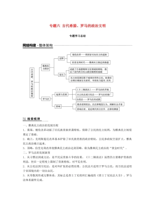 高中历史 专题六 古代希腊、罗马的政治文明专题学习总结学案 人民版必修1-人民版高一必修1历史学案