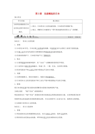高中历史 专题八 明治维新 8-3 迅速崛起的日本学案 人民版选修1-人民版高二选修1历史学案