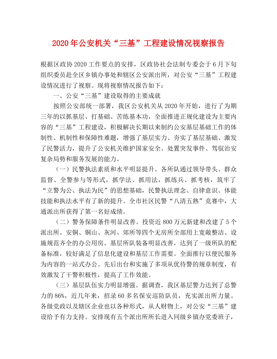 2024年公安机关“三基”工程建设情况视察报告 _第1页