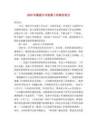 2024年集团公司党委工作报告范文 