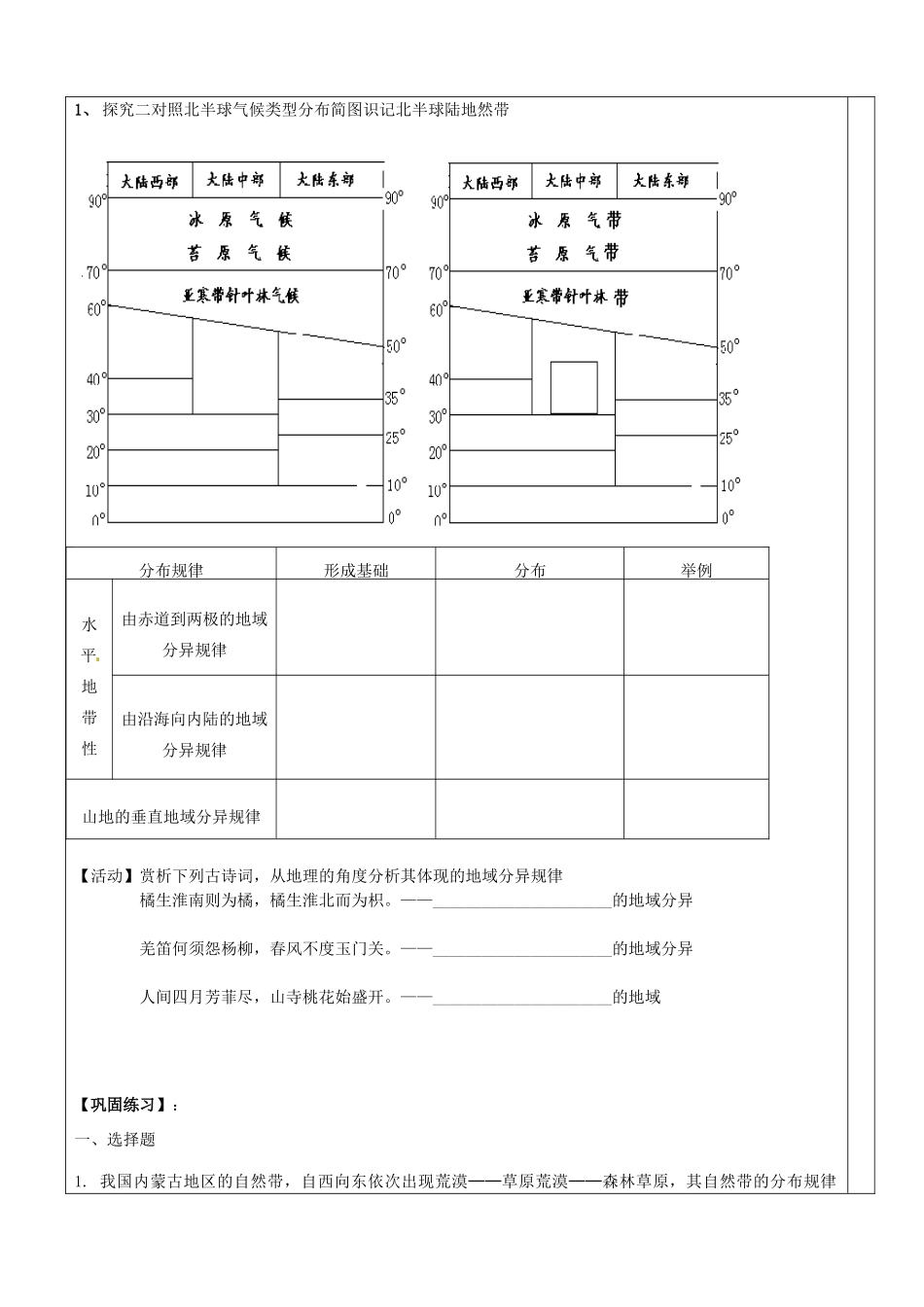 江苏省盐城市时杨中学高中地理《地理环境的差异性（第一课时）》学案 鲁教版必修1_第2页