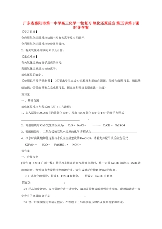 广东省惠阳市第一中学高三化学一轮复习 氧化还原反应 第五讲第3课时导学案