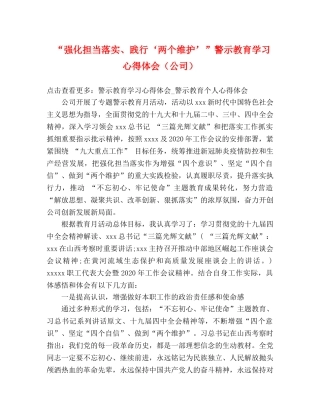 “强化担当落实、践行‘两个维护’”警示教育学习心得体会（公司） 