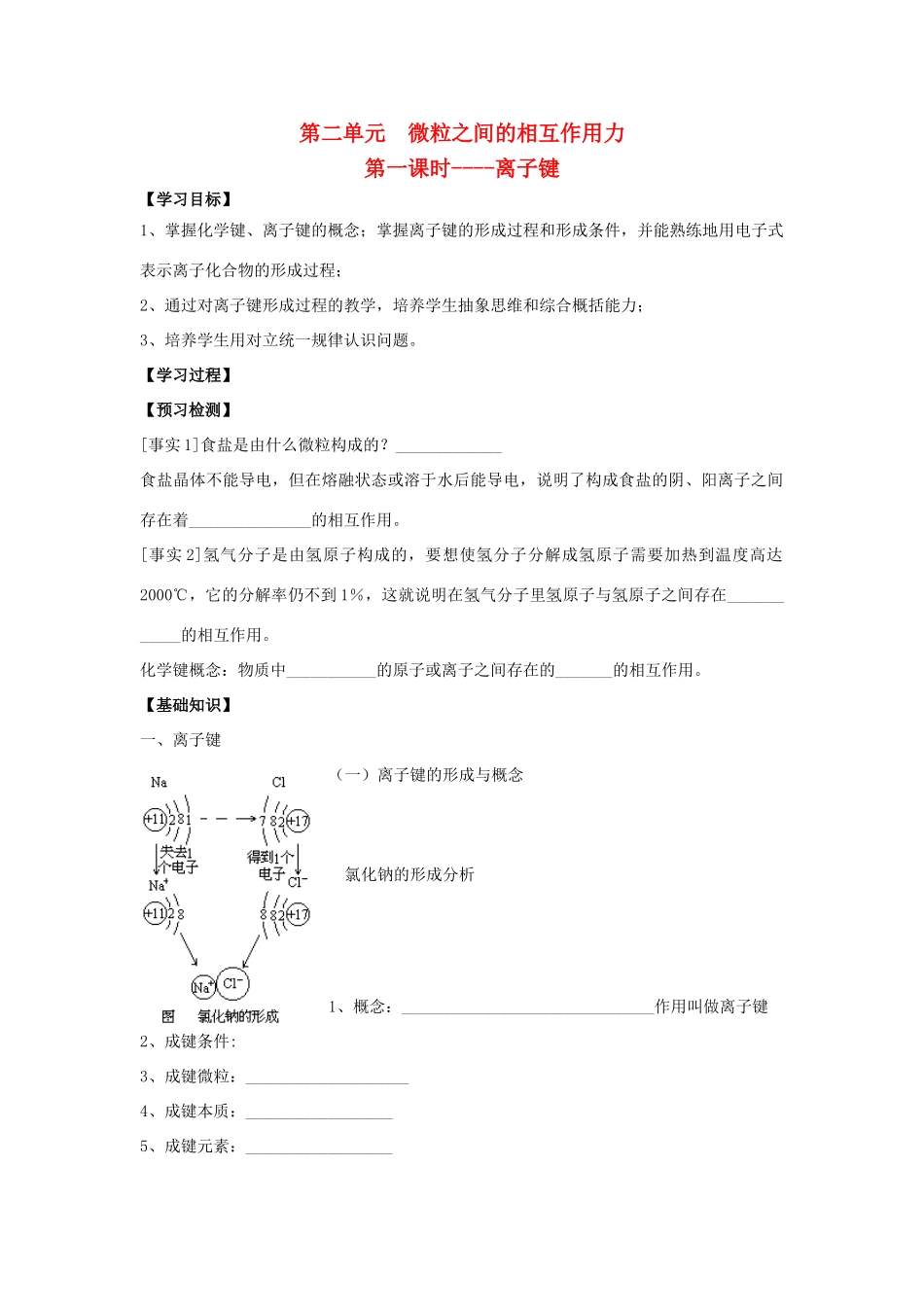 江苏省苏州中学园区高一化学《微粒之间的相互作用力》学案1 苏教版_第1页