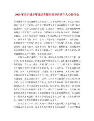 2024年关于城乡环境综合整治领导讲话个人心得体会 