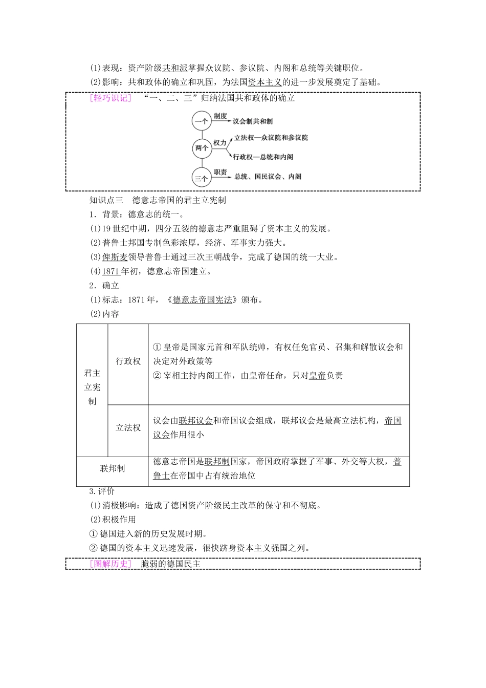 高中历史 第3单元 近代西方资本主义政治制度的确立与发展 第9课 资本主义政治制度在欧洲大陆的扩展学案 新人教版必修1-新人教版高一必修1历史学案_第2页