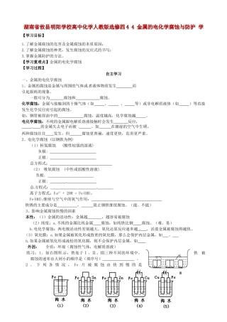湖南省攸县明阳学校高中化学 金属的电化学腐蚀与防护学 新人教版选修4