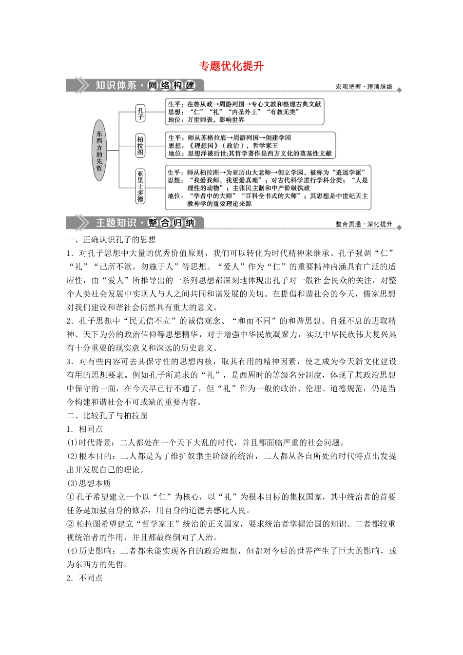 高中历史 专题二 东西方的先哲优化提升学案 人民版选修4-人民版高二选修4历史学案_第1页