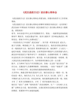 《武汉战疫日记》读后感心得体会 
