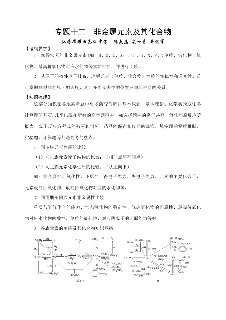 专题12  非金属元素及其化合物(修改）_第1页