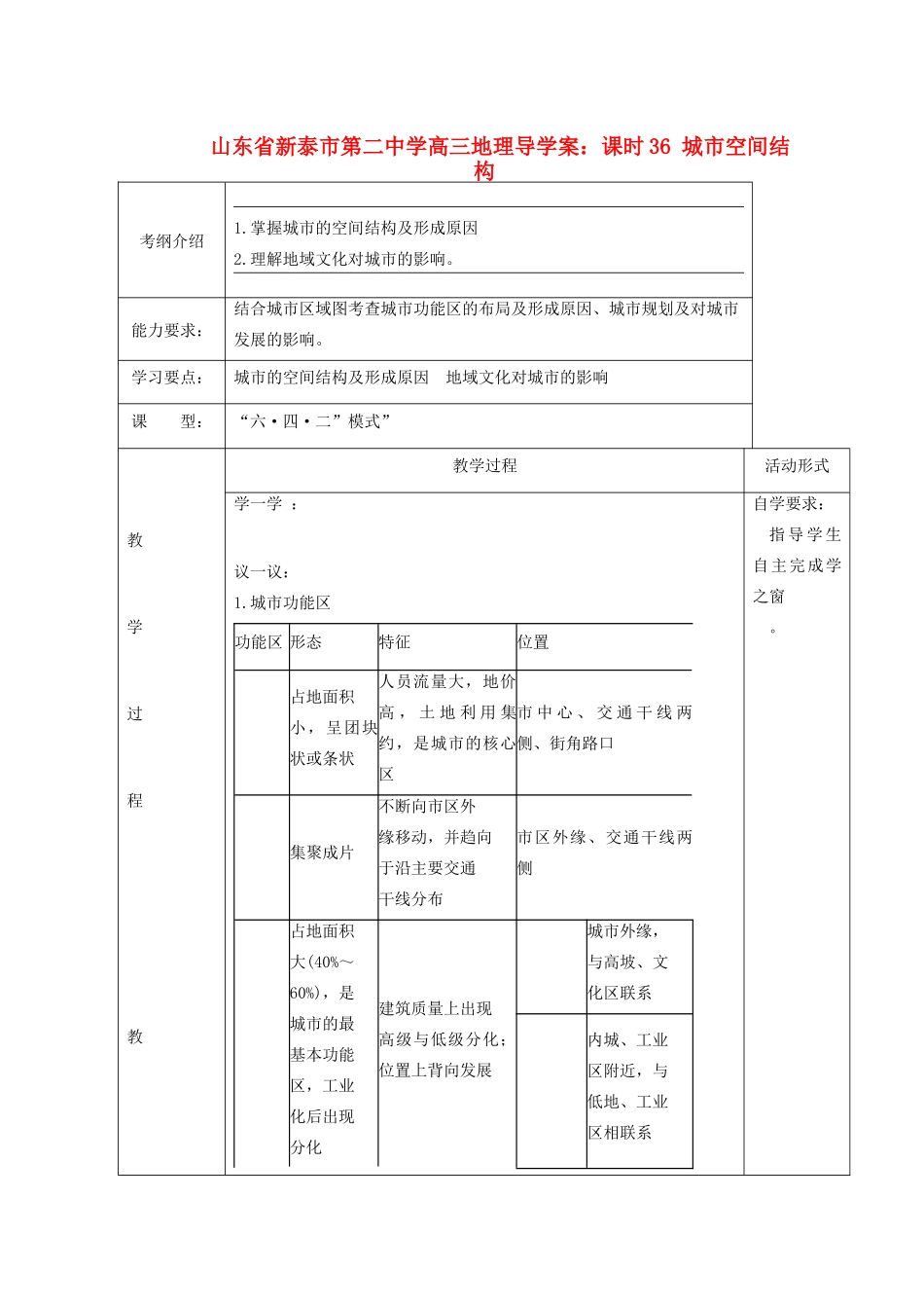 山东省新泰市第二中学高三地理 课时36 城市空间结构导学案_第1页