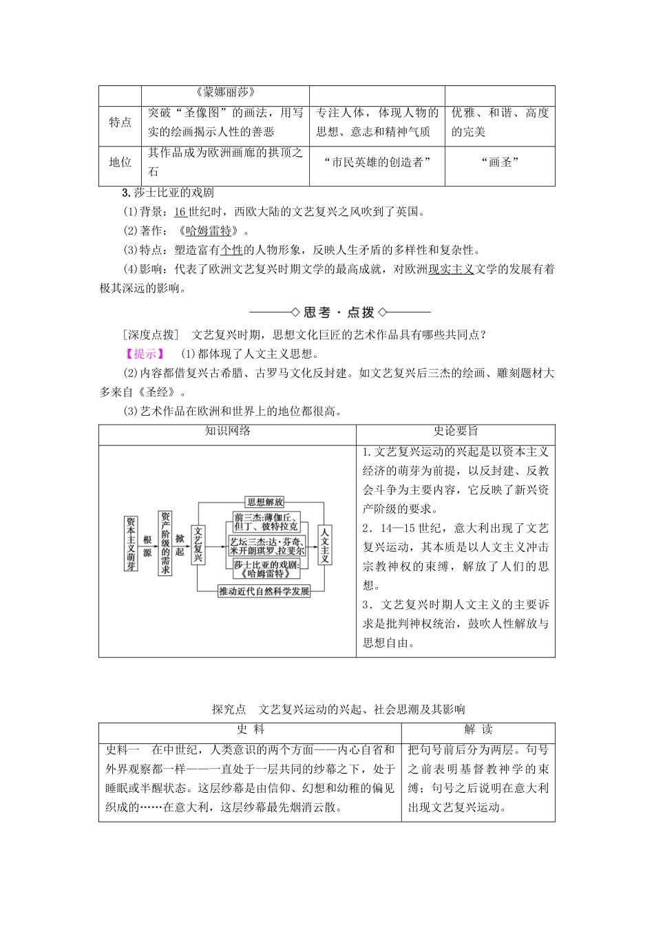 高中历史 第3单元 从人文精神之源到科学理性时代 第12课 文艺复兴巨匠的人文风采学案 岳麓版必修3-岳麓版高二必修3历史学案_第2页