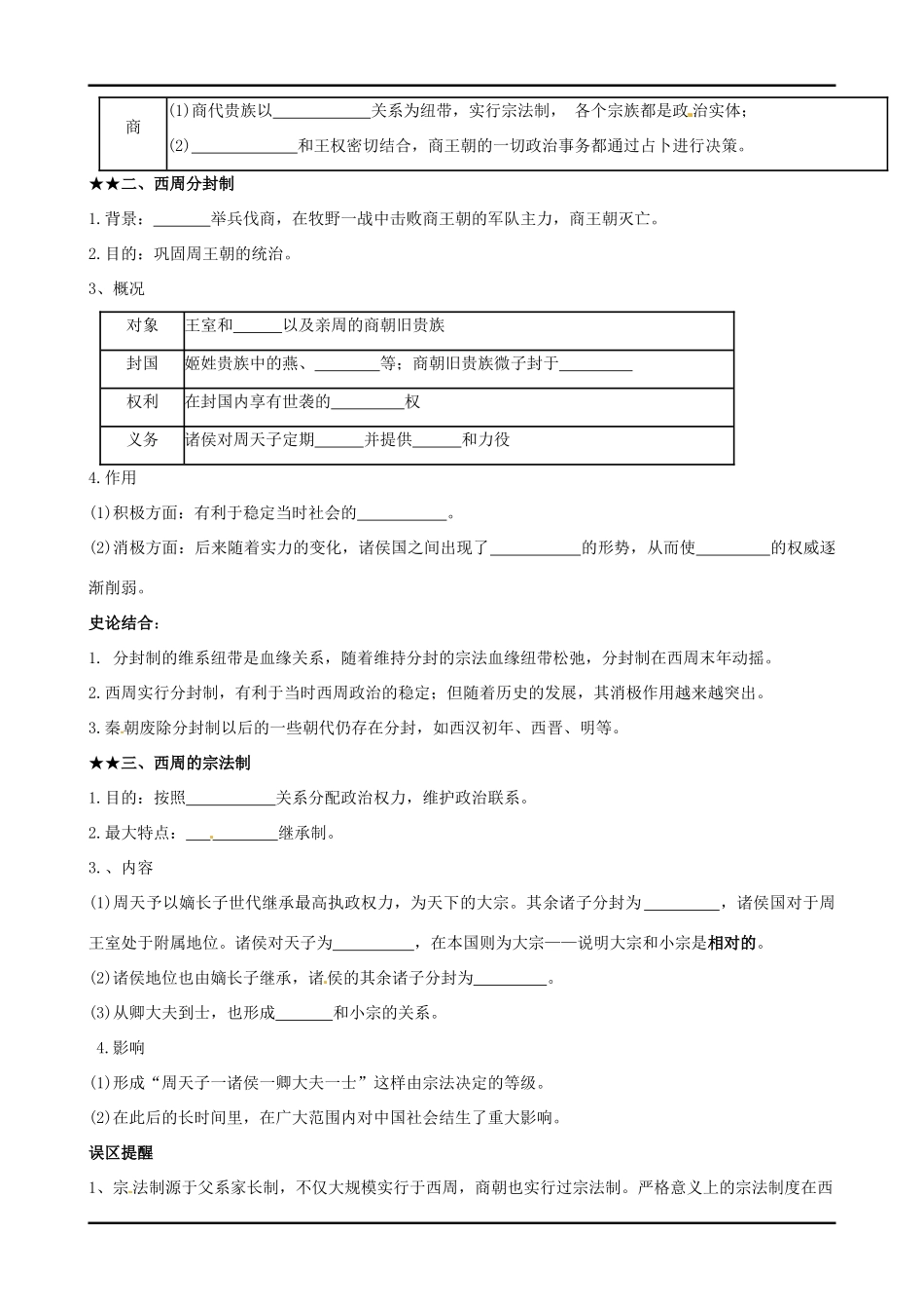 四川宜宾县双龙镇初级中学校高中历史《专题一 第一节 中国早期政治制度的特点》导学案 人民版必修1_第2页