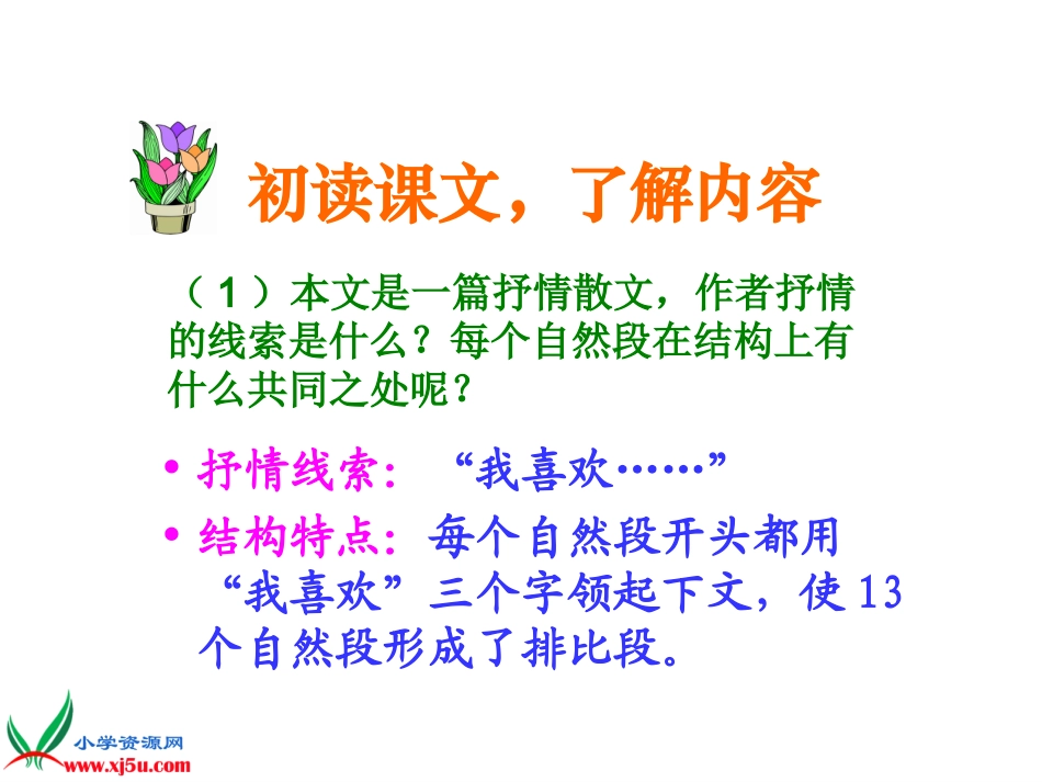 北师大版五年级语文上册《我喜欢》课件1_第3页