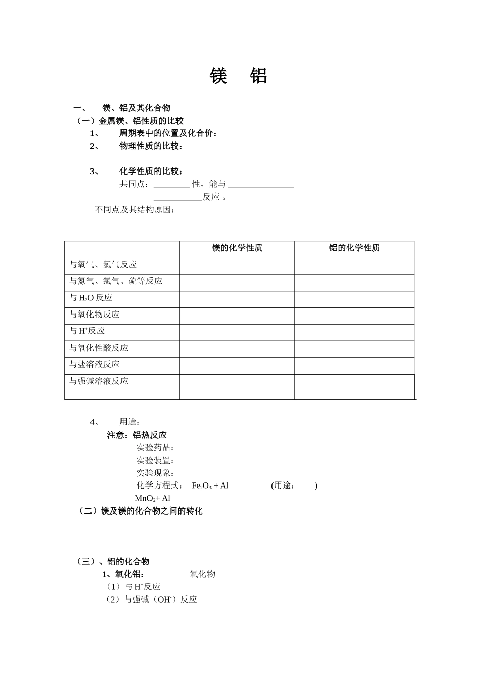 化学高考第一轮元素化合物复习：镁     铝_第1页