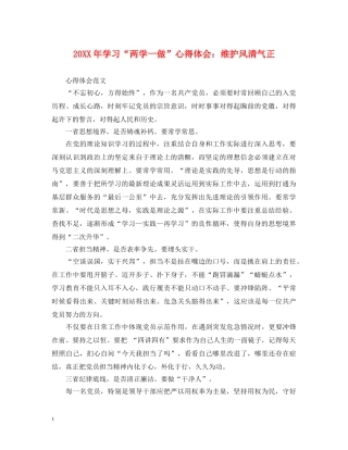 20XX年学习“两学一做”心得体会：维护风清气正 