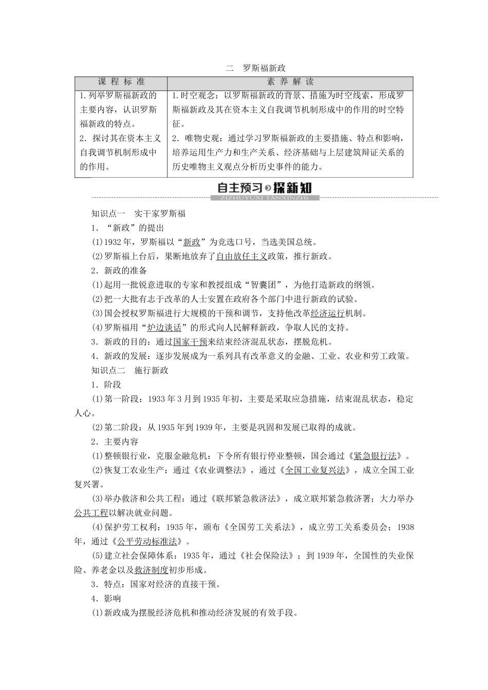 高中历史 专题6 罗斯福新政与当代资本主义 2 罗斯福新政学案 人民版必修2-人民版高一必修2历史学案_第1页
