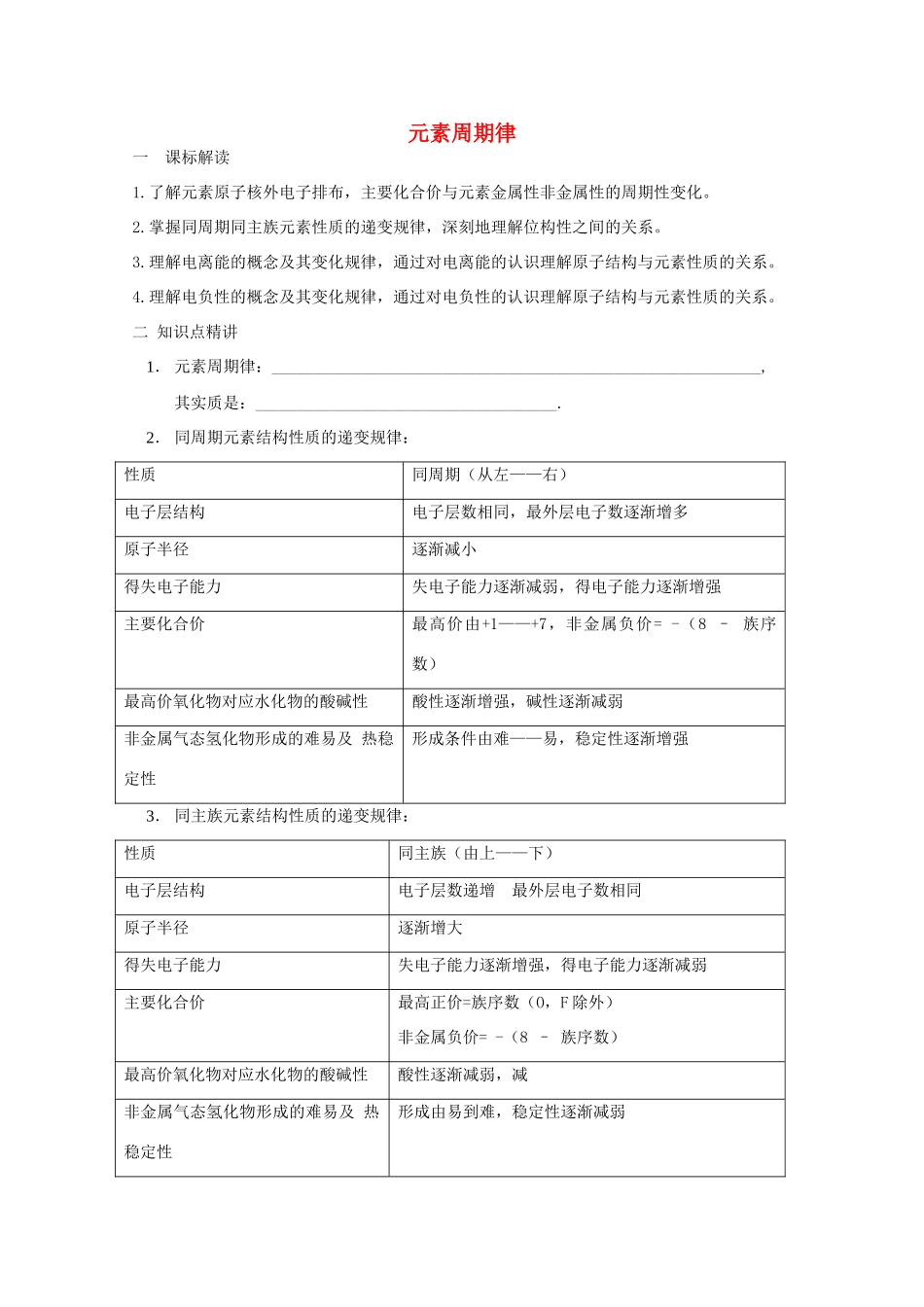 高中化学《元素周期律》学案15 新人教版必修2_第1页