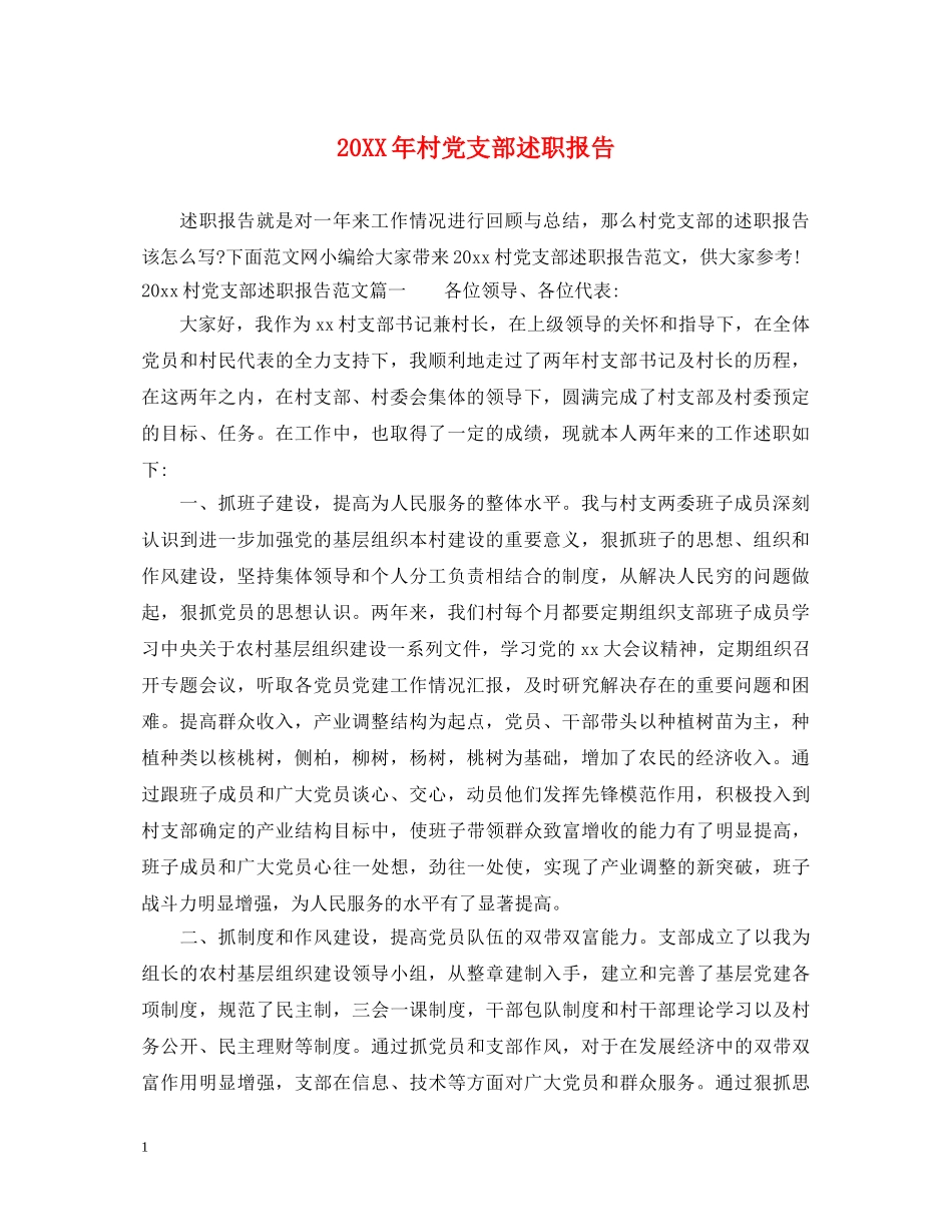 20XX年村党支部述职报告 _第1页