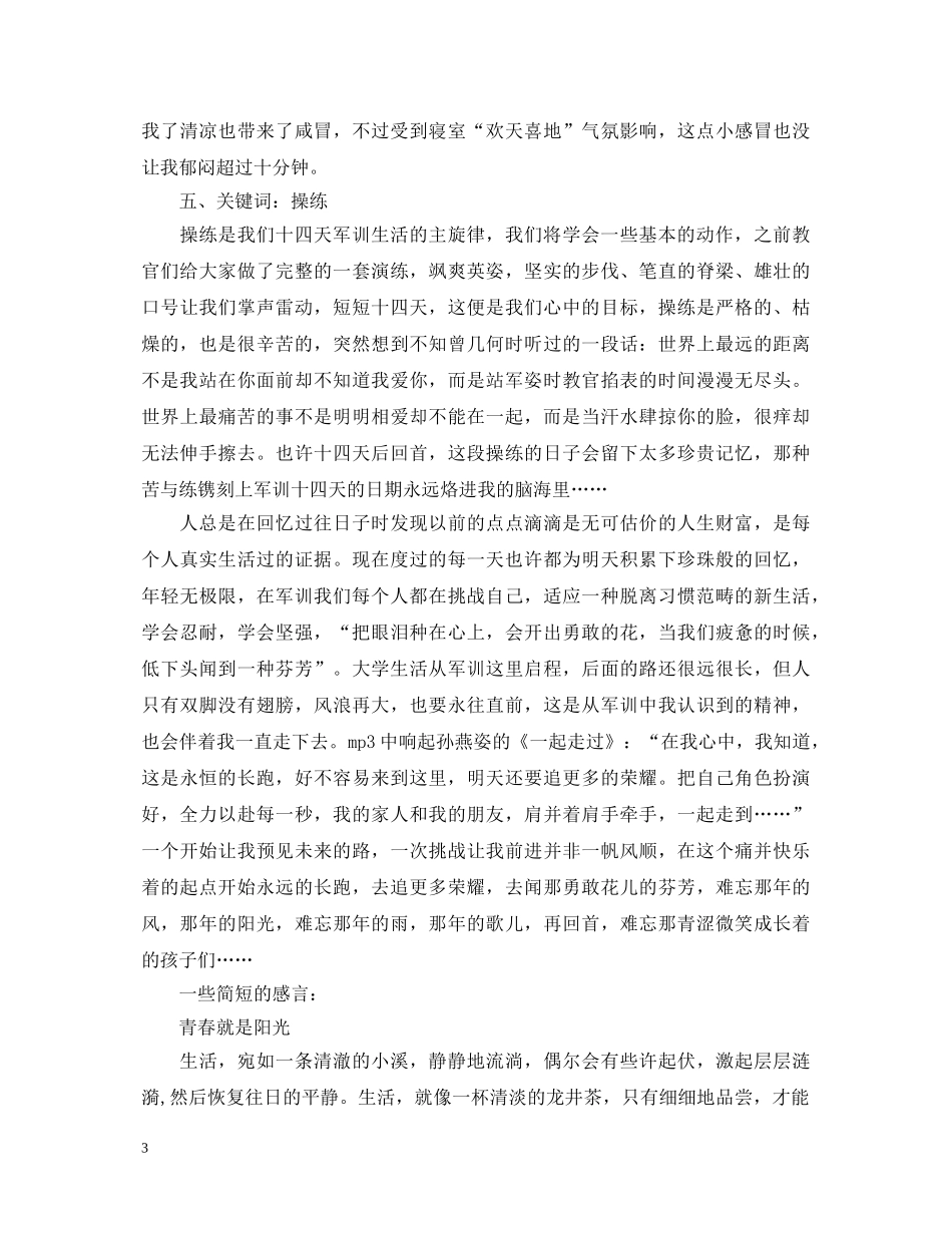 20XX年军训心得体会2500字 _第3页
