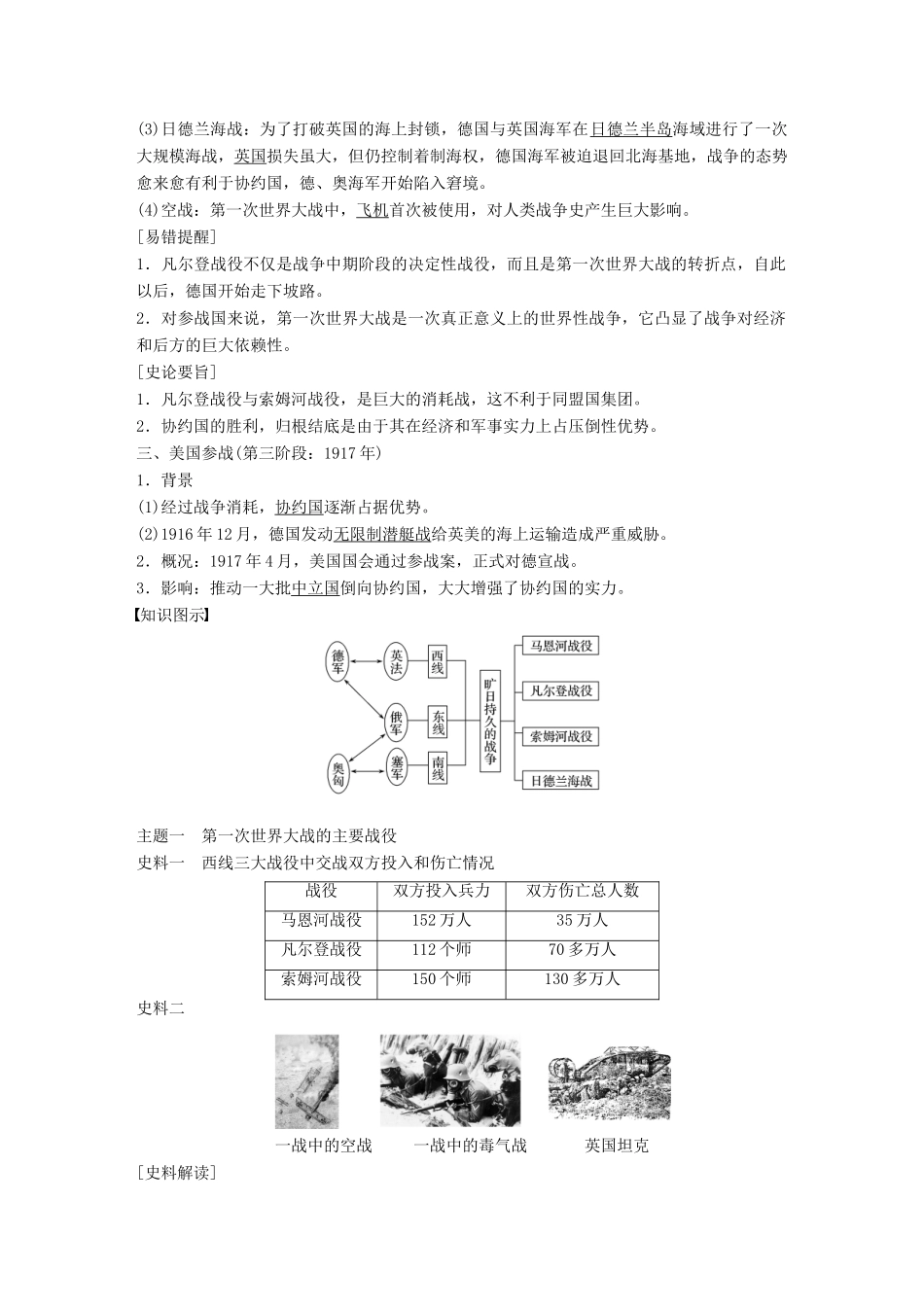 高中历史 专题一 第一次世界大战 第2课 第一次世界大战的经过学案 新人教版选修3-新人教版高二选修3历史学案_第2页