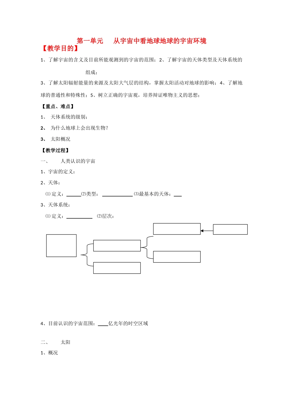 江苏省丹阳六中高中地理 1.1地球的宇宙环境教学案 鲁教版必修1_第1页