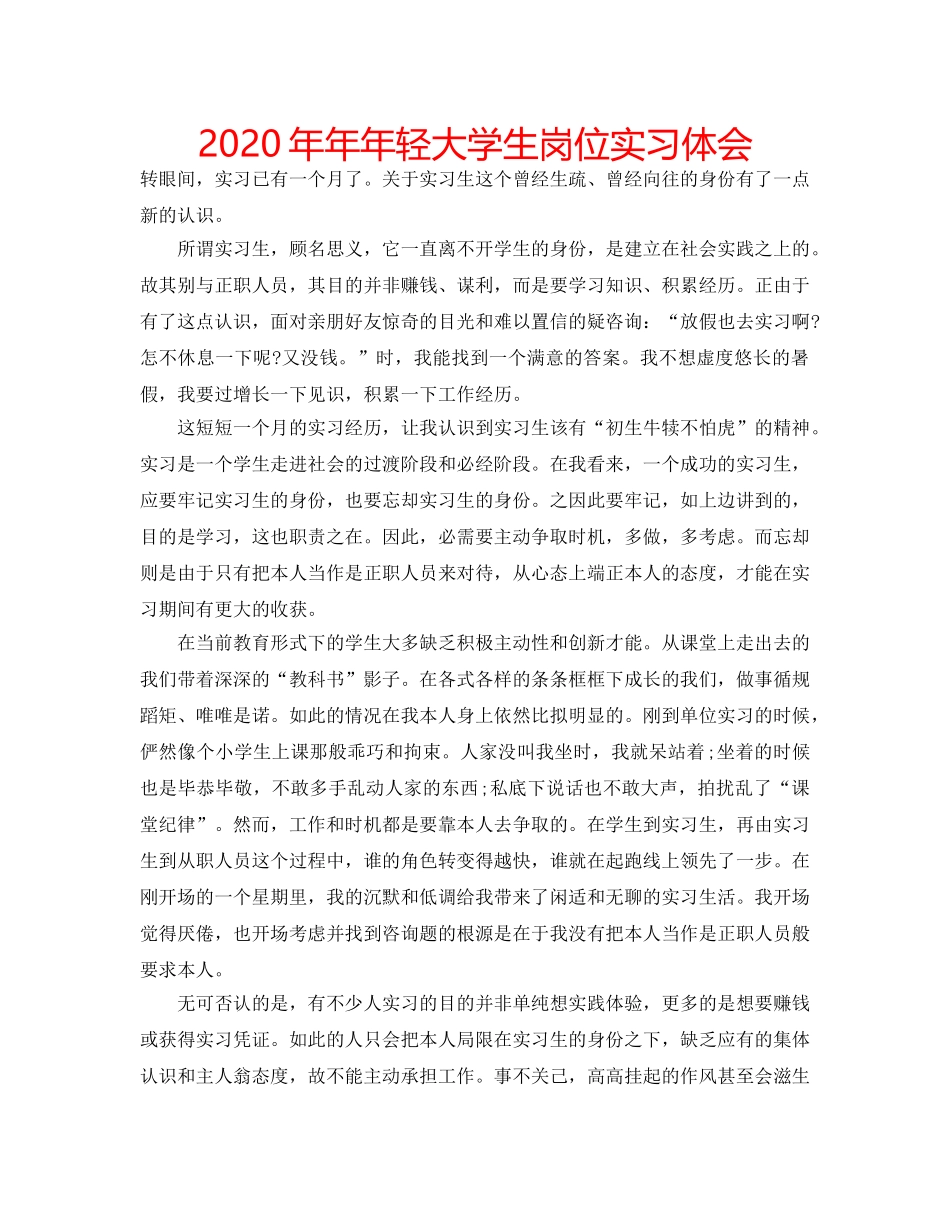 2024年年年轻大学生岗位实习体会 _第1页