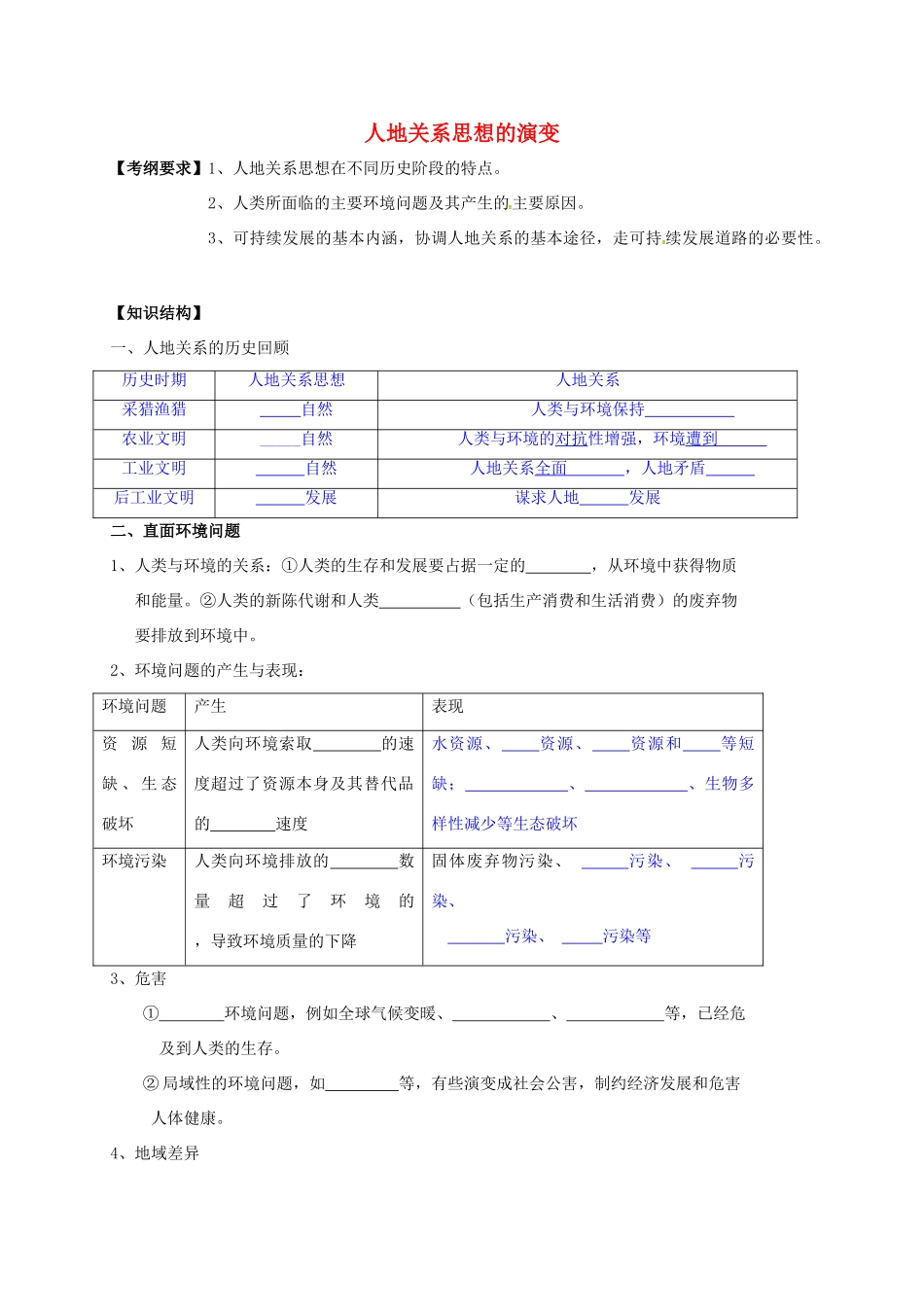 江苏省高考地理一轮复习 人地关系思想的演变学案-人教版高三全册地理学案_第1页