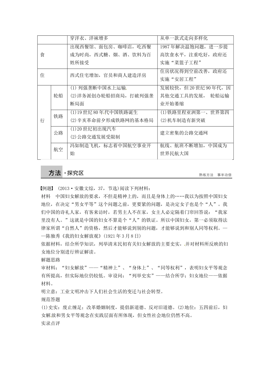 高中历史 专题四 中国近现代社会生活的变迁学案4 人民版必修2-人民版高一必修2历史学案_第3页