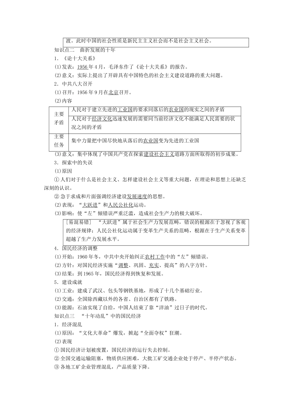 高中历史 专题3 中国社会主义建设道路的探索 1 社会主义建设在探索中曲折发展学案 人民版必修2-人民版高一必修2历史学案_第2页