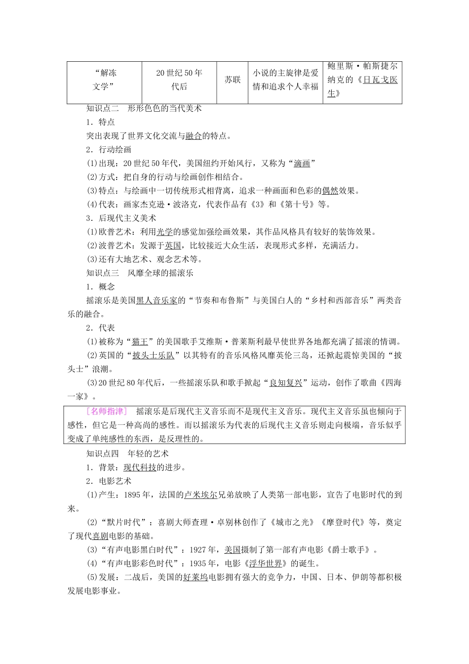 高中历史 专题8 19世纪以来的文学艺术 4 与时俱进的文学艺术学案 人民版必修3-人民版高二必修3历史学案_第2页