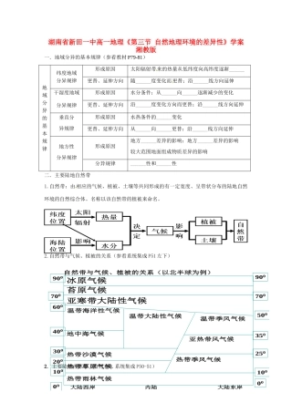 湖南省新田一中高一地理《第三节 自然地理环境的差异性》学案 湘教版