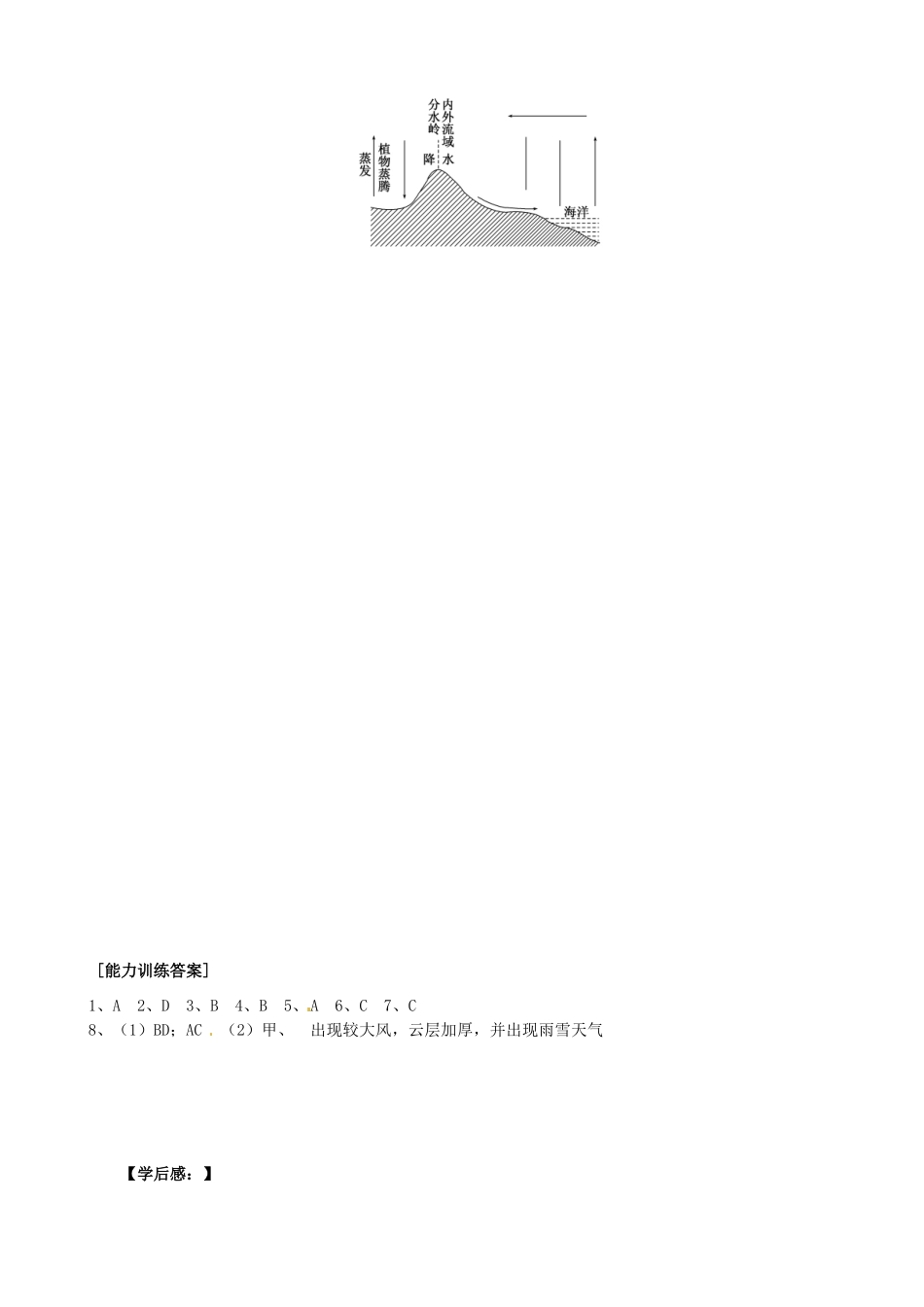 浙江省安吉县振民中学高三地理《水循环和河流的补给与径流量的分析》学案 _第3页