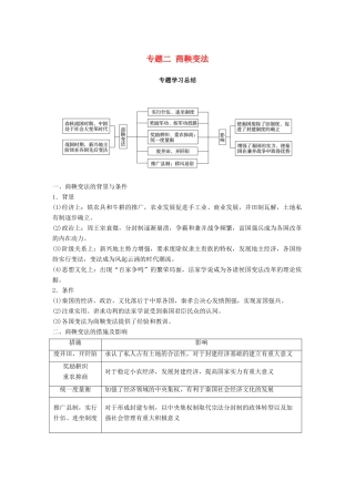 高中历史 专题二 商鞅变法专题学习总结学案 人民版选修1-人民版高二选修1历史学案