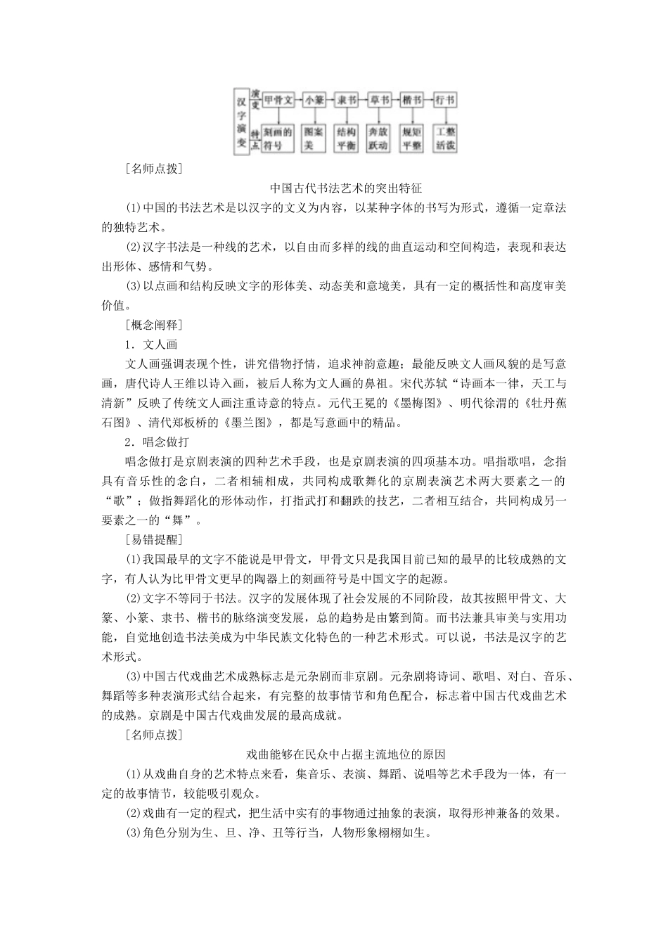 高中历史 专题二 古代中国的科学技术与文化 二 中国的古代艺术学案 人民版必修3-人民版高二必修3历史学案_第3页