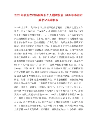 2024年农业农村局副局长个人履职报告-2024年枣阳市委书记是谁任职 