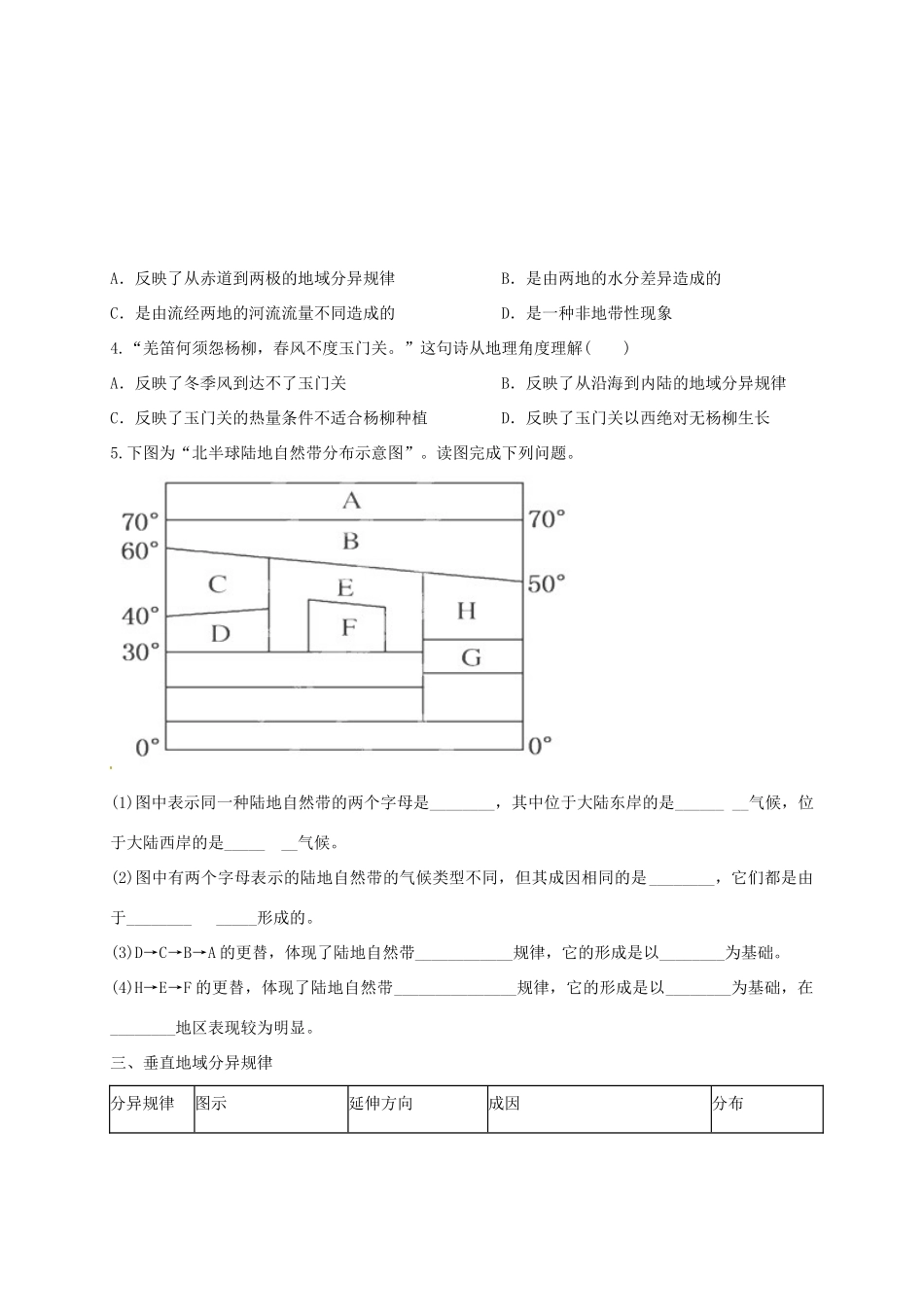 广东省佛山市禅城实验高级中学高中地理 5.2自然地理环境的差异性学案 新人教版必修1_第3页