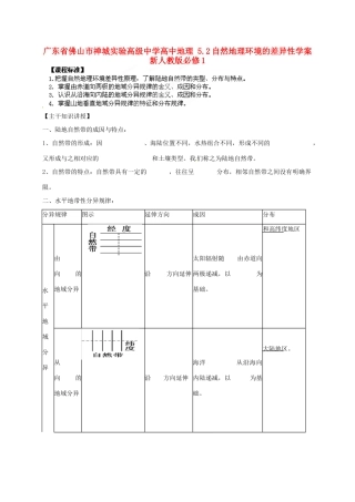 广东省佛山市禅城实验高级中学高中地理 5.2自然地理环境的差异性学案 新人教版必修1