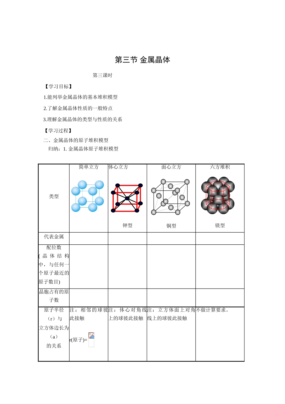 高中化学《金属晶体》学案3（新人教版选修3）_第1页