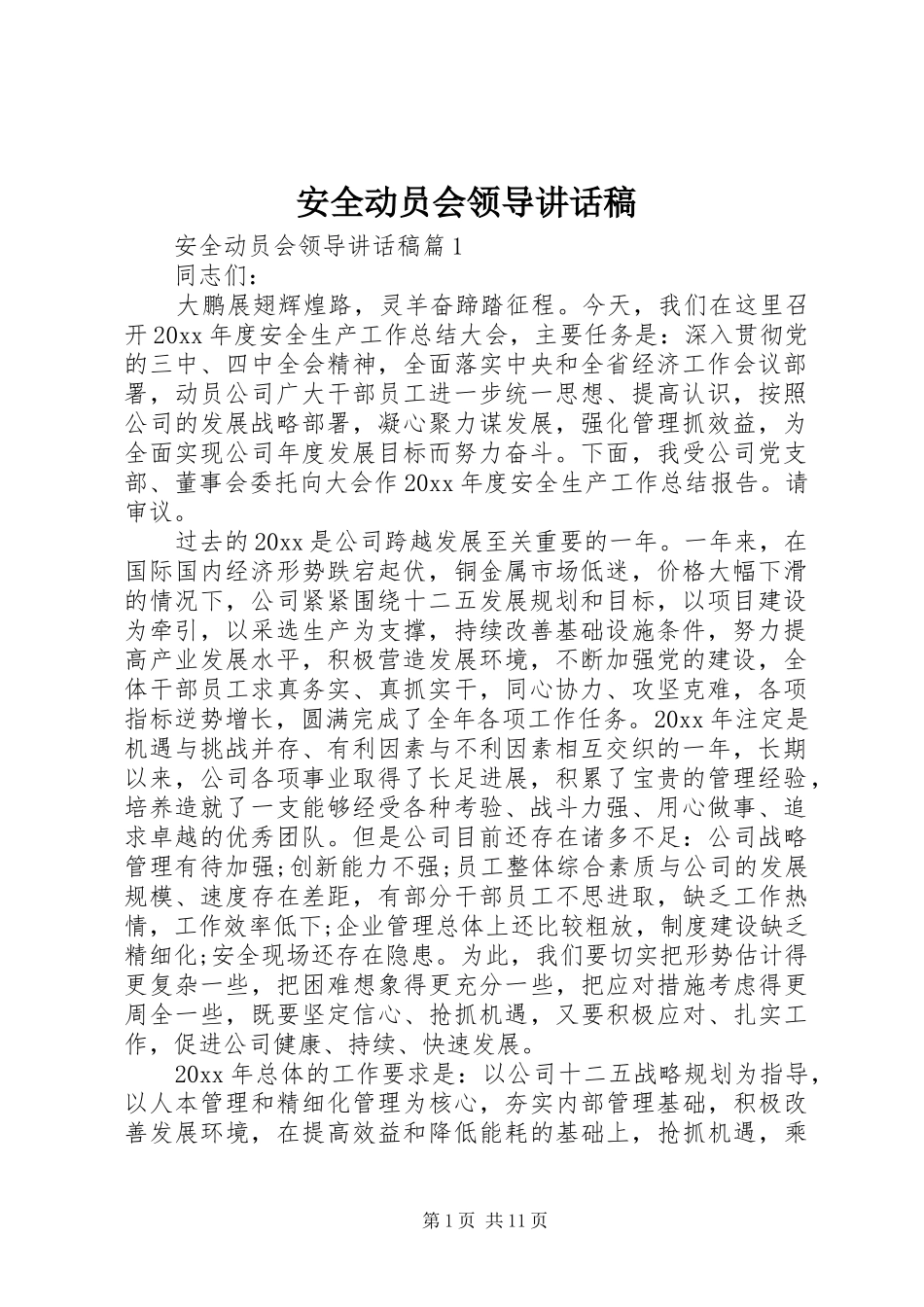 安全动员会领导讲话发言稿_第1页