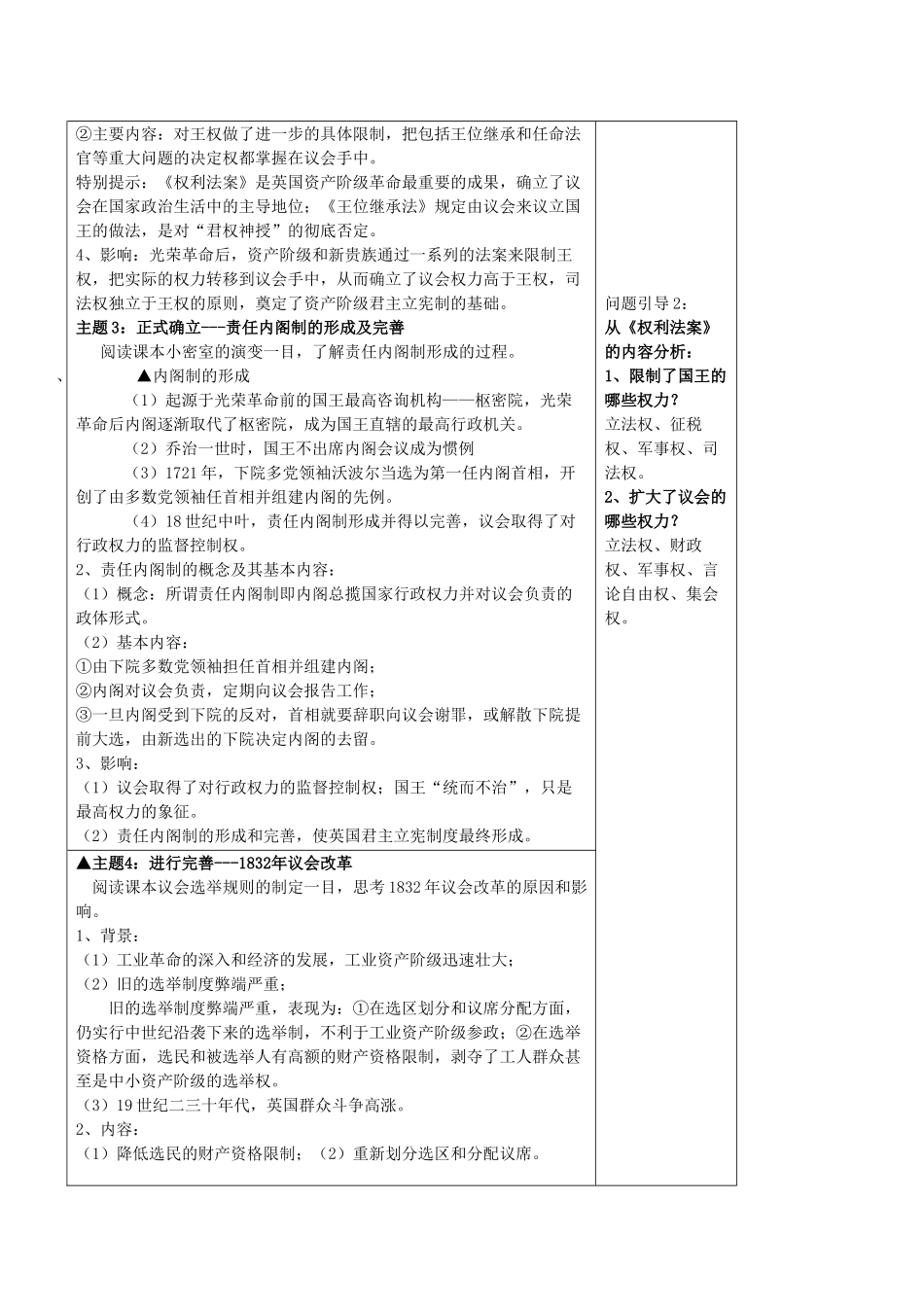 高中历史 专题七 第一节 英国代议制的确立和完善学案 人民版必修1-人民版高一必修1历史学案_第2页